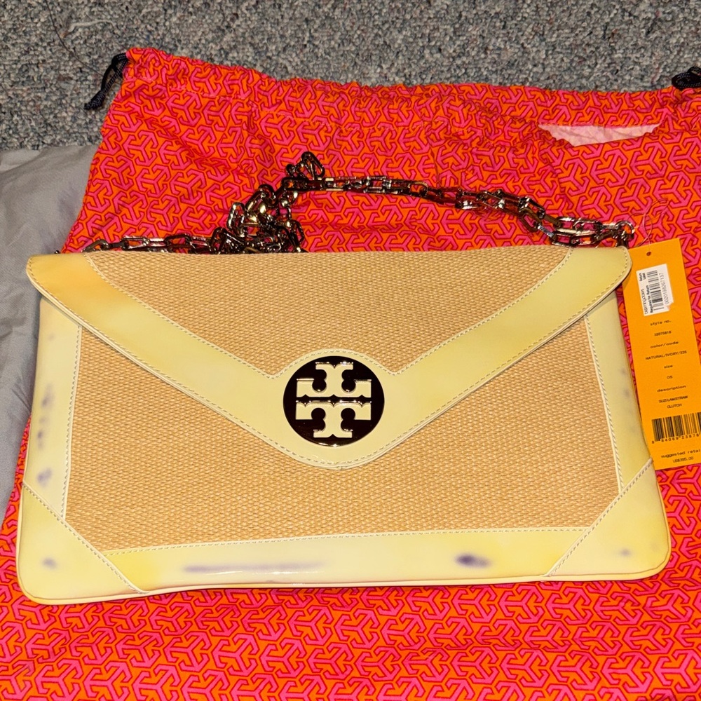 Tory Burch Beige and Cream Envelope Clutch